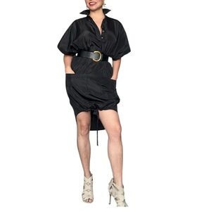 Luna Moon  Gorgeous  Black Satin-Structured Shirt Dress – Size S
